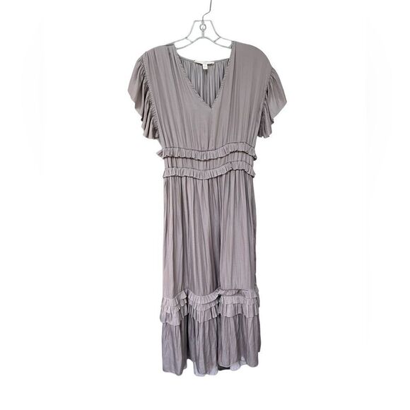 Grade & Gather Ruffle Satin V-Neck Dress Gray S - Picture 2 of 6